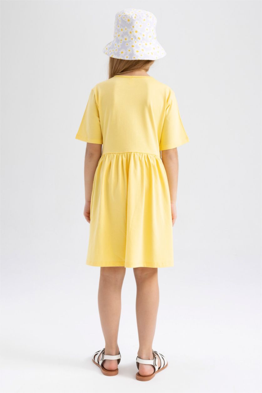 GIRLS & TEENS Yellow Girl Printed Short Sleeve Dress
