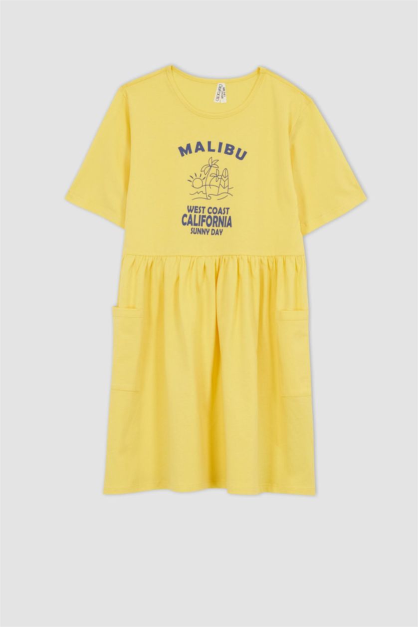 GIRLS & TEENS Yellow Girl Printed Short Sleeve Dress