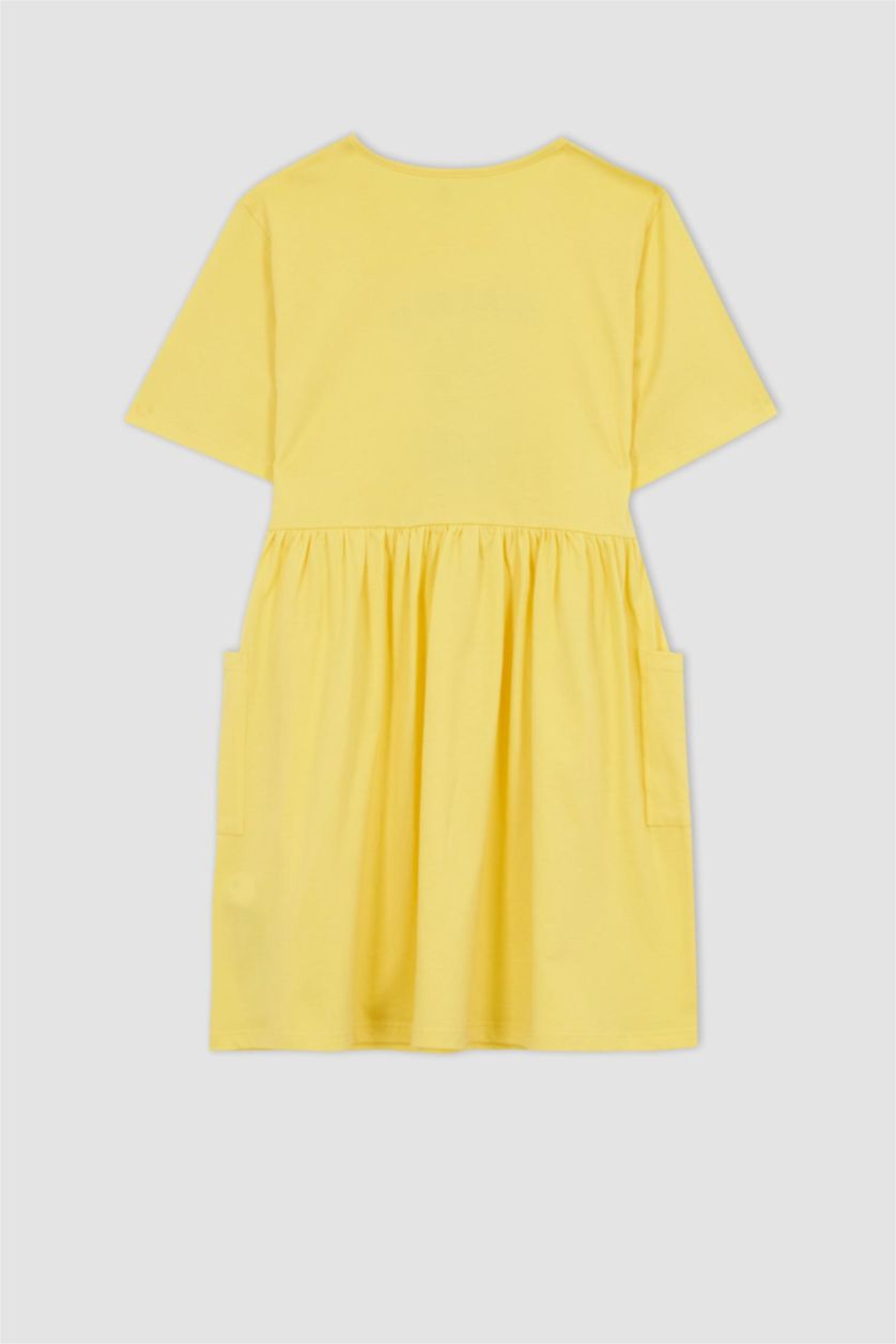 GIRLS & TEENS Yellow Girl Printed Short Sleeve Dress