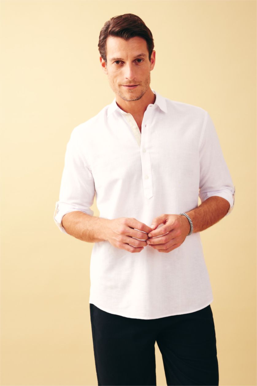 MAN White Regular Fit Cotton Long Sleeve Shirt