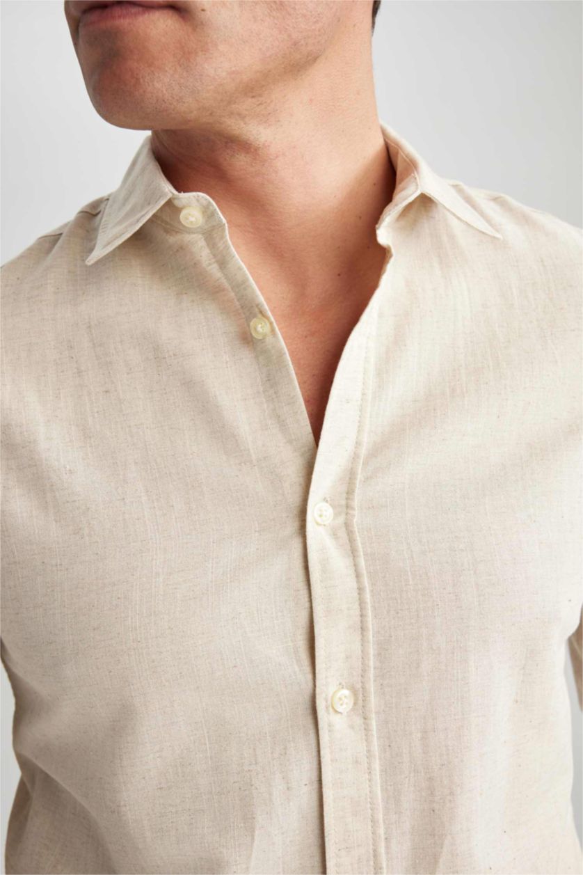 Мужчины Бежевый Рубашка приталенного кроя с длинным рукавом