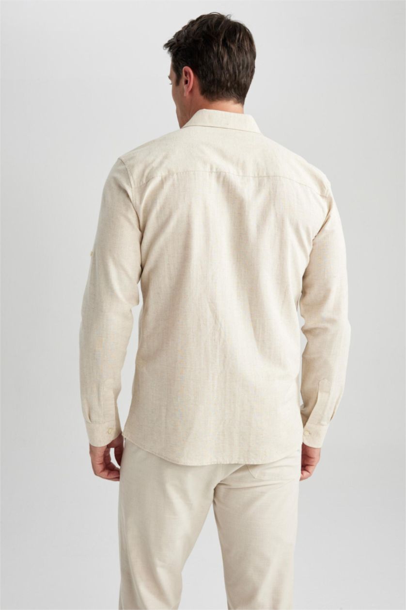 Мужчины Бежевый Рубашка приталенного кроя с длинным рукавом