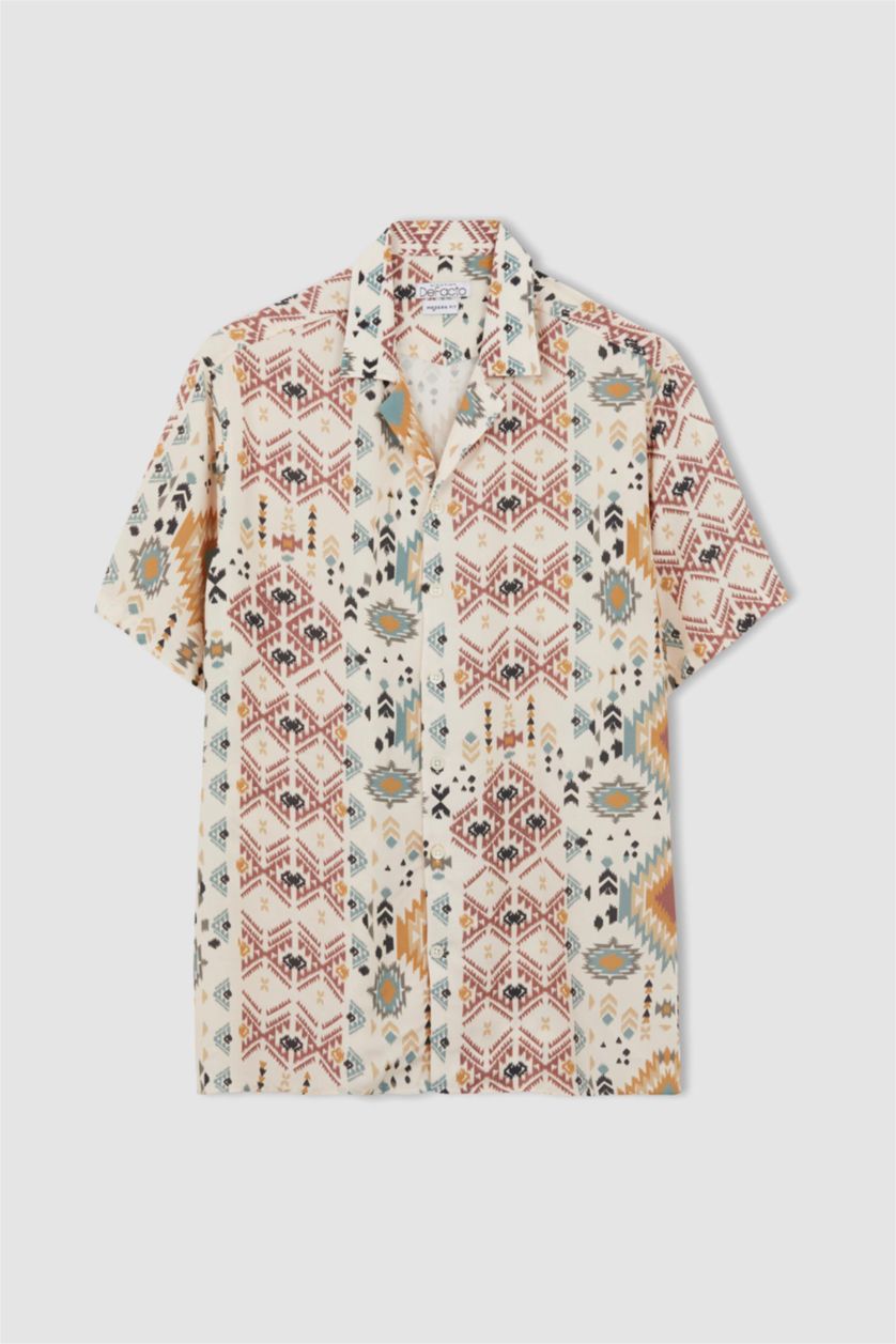 رجال بيج فاتح قميص نص كم مودرن فيت بياقة جاكيت