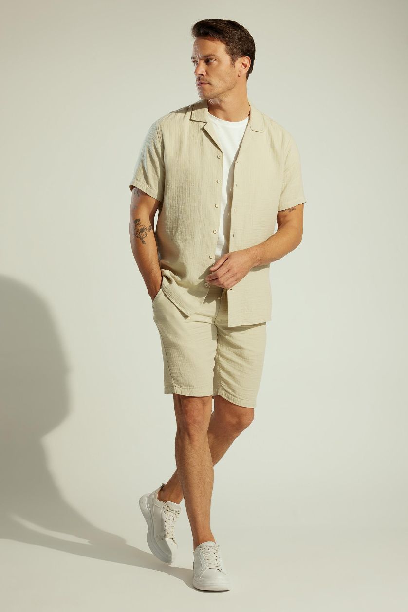 MAN Stone Regular Fit High Collar Short Sleeve Shirt