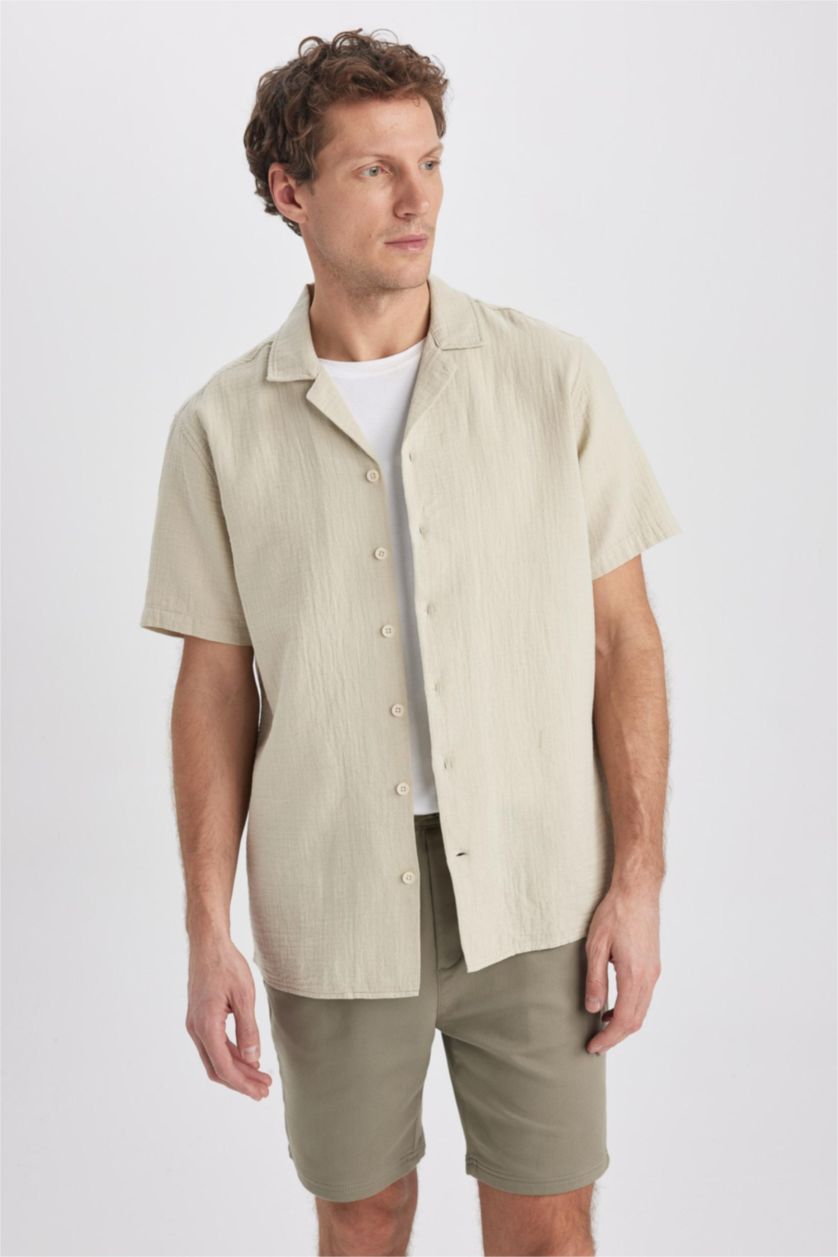 MAN Stone Regular Fit High Collar Short Sleeve Shirt