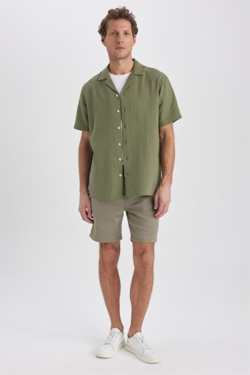 HOMME Kaki Clair Chemise en lin à manches courtes pour Homme