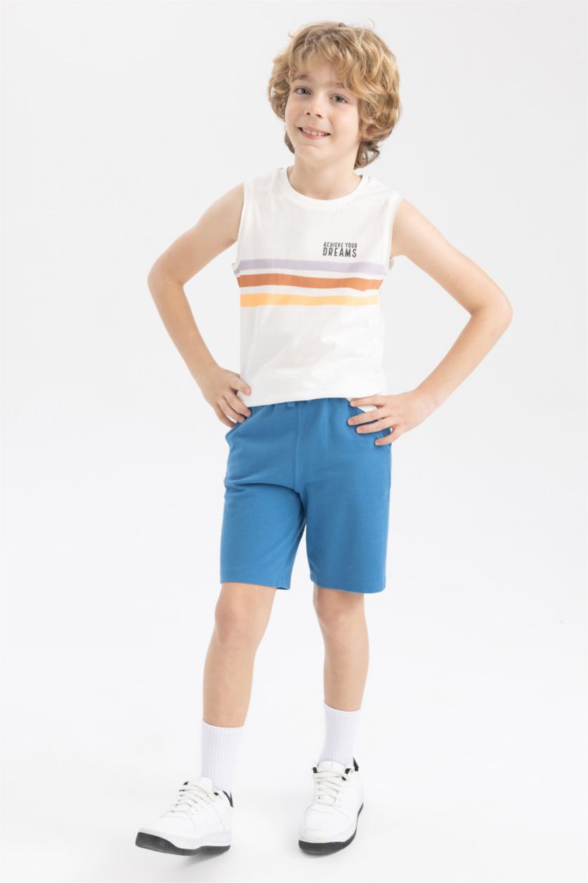 BOYS & TEENS Dark Blue Boy Regular Fit Pique Shorts
