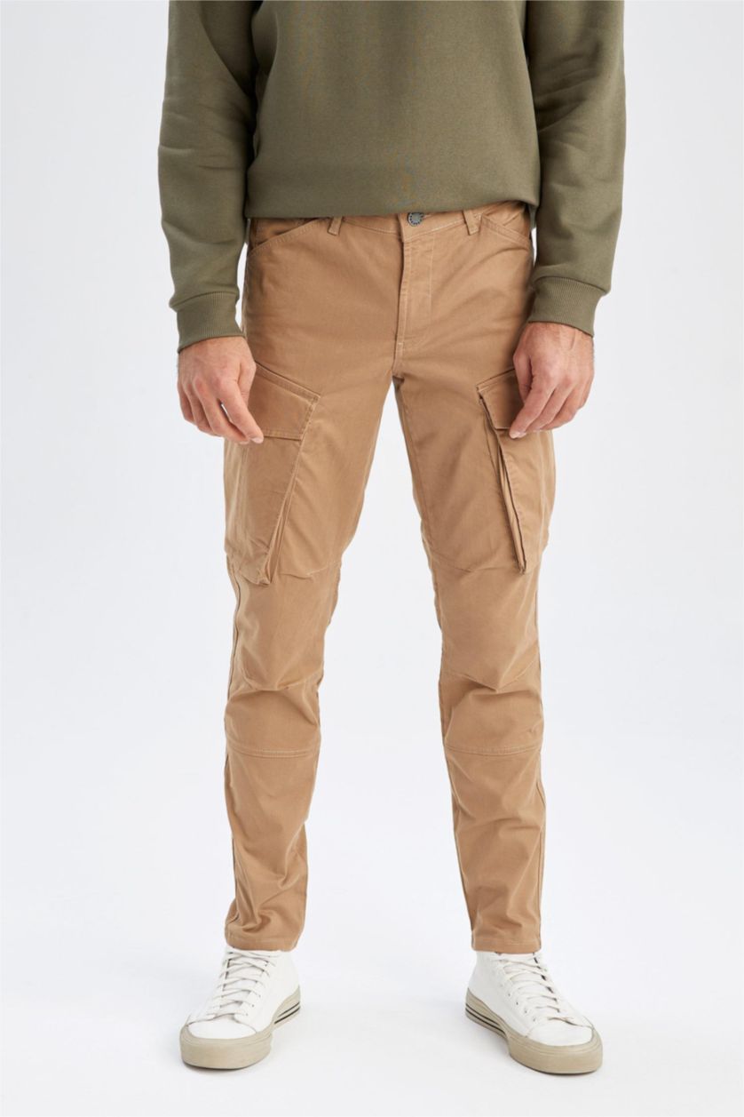 HOMME Marron Pantalon Coupe Cargo Ourlet régulier