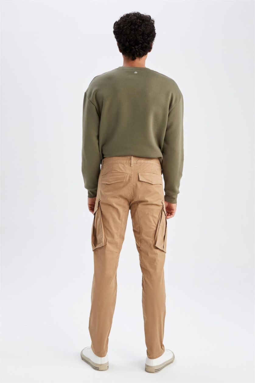 HOMME Marron Pantalon Coupe Cargo Ourlet régulier