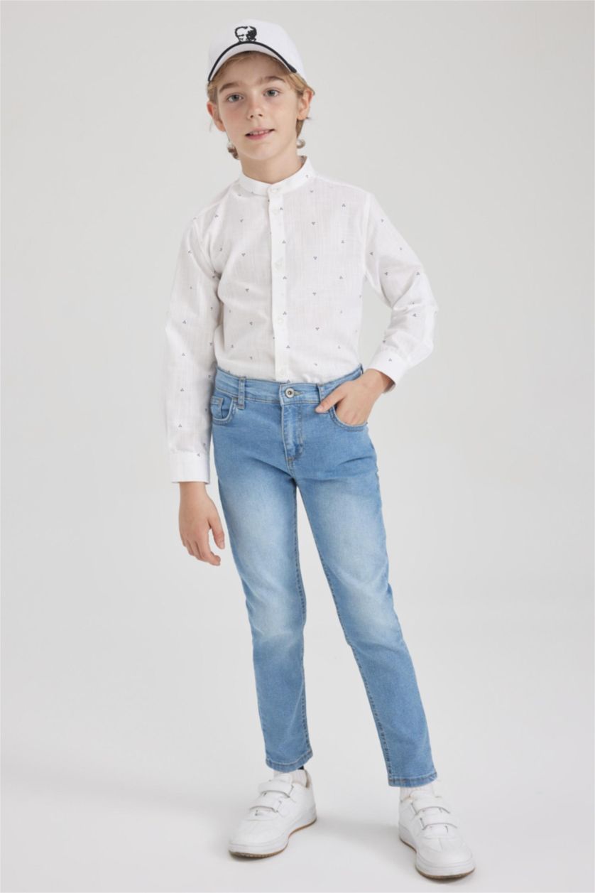 GARÇONS Blanc Chemises à manches longues Look Lin Col montant Garçon