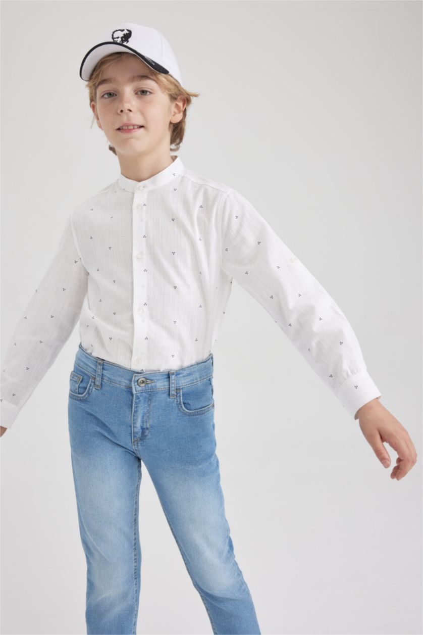 GARÇONS Blanc Chemises à manches longues Look Lin Col montant Garçon