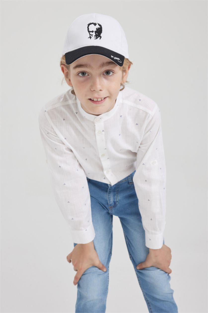 GARÇONS Blanc Chemises à manches longues Look Lin Col montant Garçon