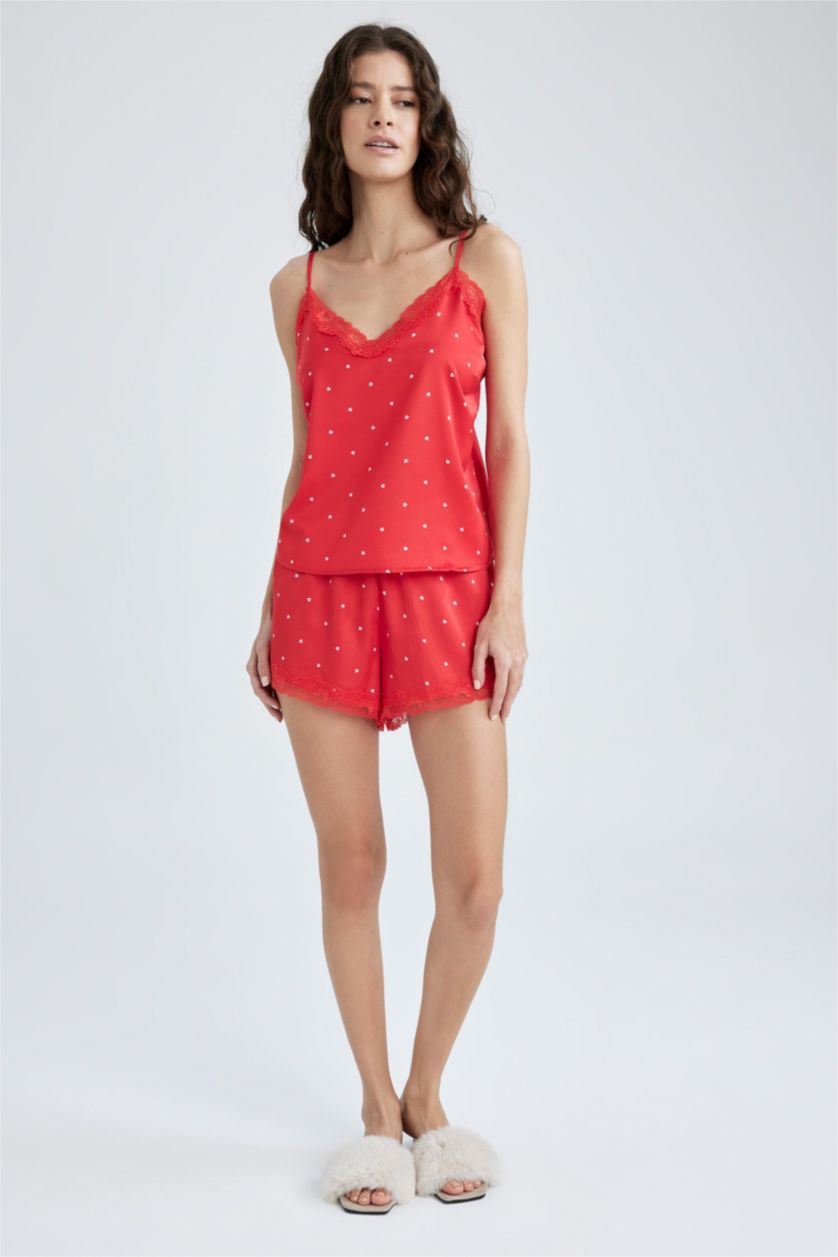 FEMME Rouge Ensemble De Pyjama À Col En V En Dentelle À Coupe Régulière Pour La Saint-Valentin Fall In Love