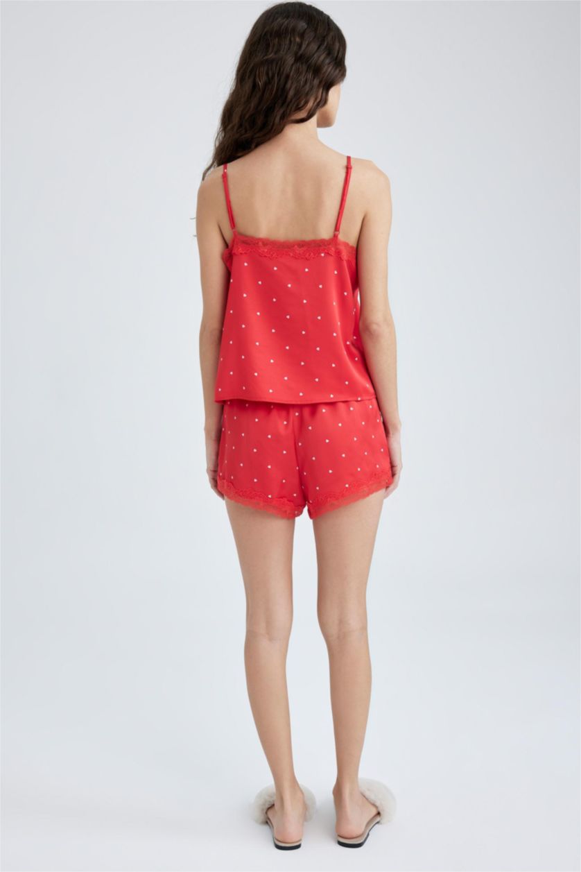 FEMME Rouge Ensemble De Pyjama À Col En V En Dentelle À Coupe Régulière Pour La Saint-Valentin Fall In Love