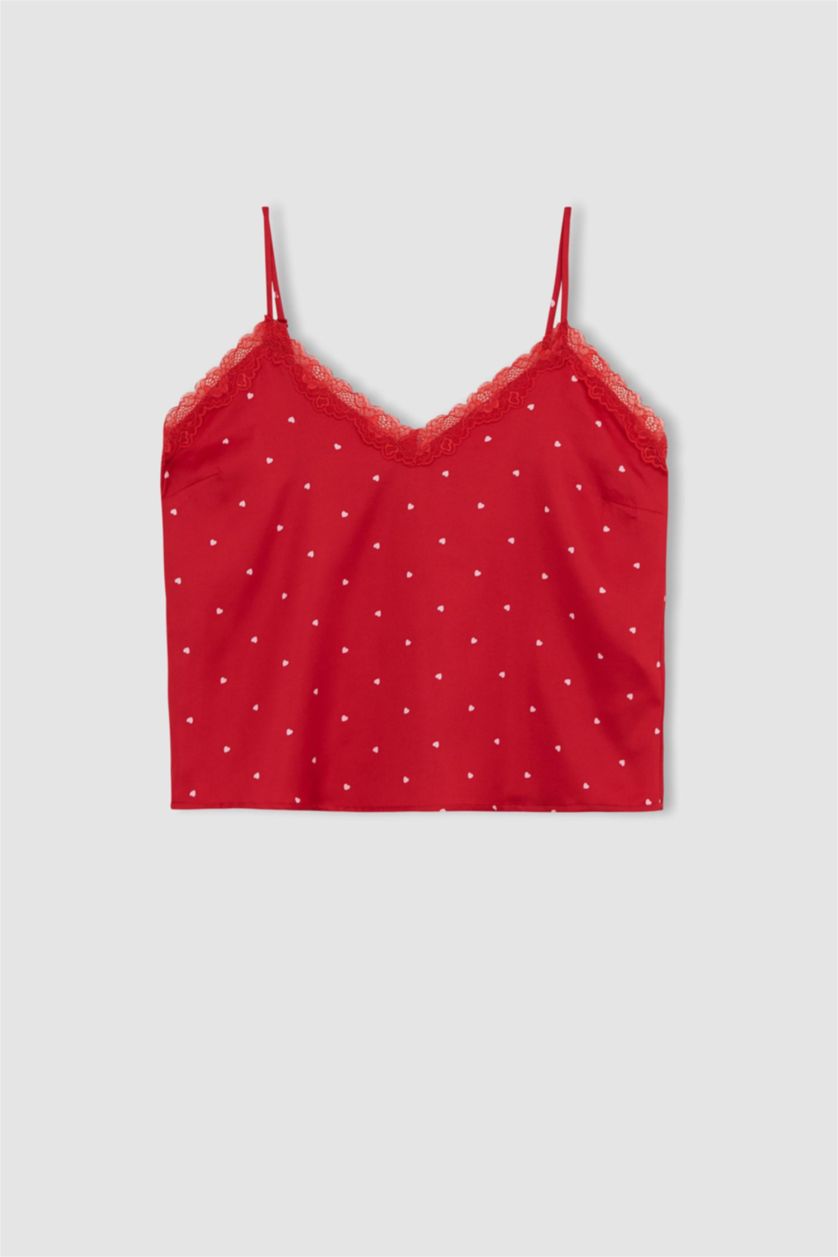 FEMME Rouge Ensemble De Pyjama À Col En V En Dentelle À Coupe Régulière Pour La Saint-Valentin Fall In Love