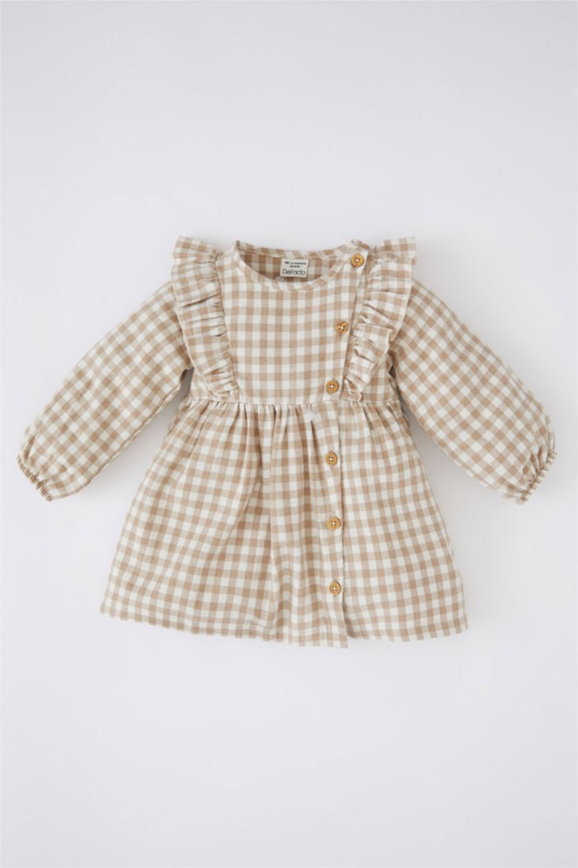 BABY GIRL Beige Baby Girl Checked Long Sleeve Flannel Dress