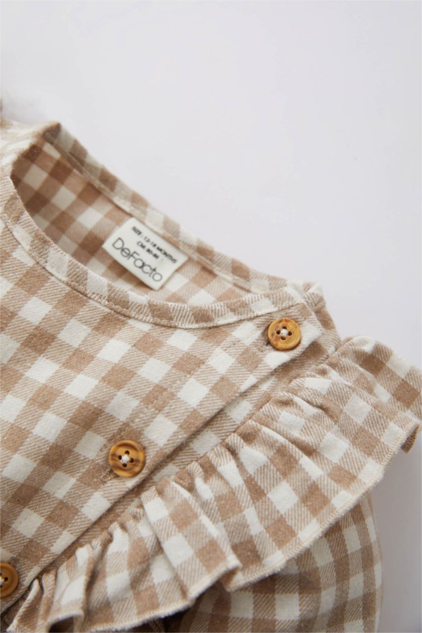 BABY GIRL Beige Baby Girl Checked Long Sleeve Flannel Dress