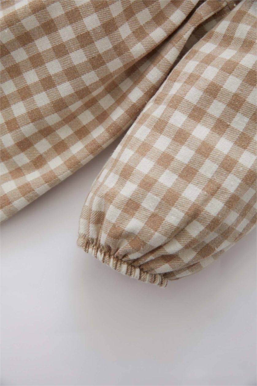 BABY GIRL Beige Baby Girl Checked Long Sleeve Flannel Dress