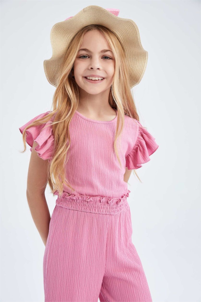 بنات أرجواني جمبسوت بناتي بقصة عادية بدون أكمام