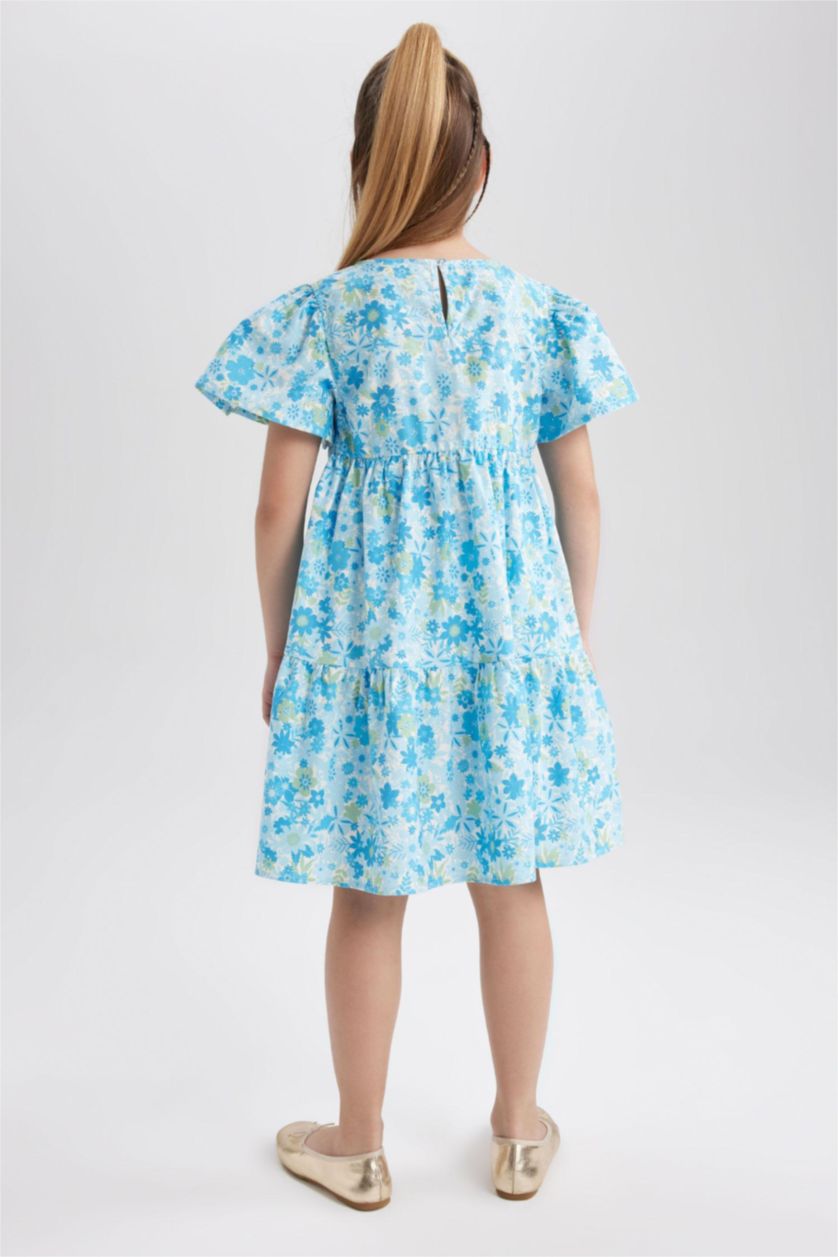 GIRLS & TEENS Light Aqua Girl Patterned Short Sleeve Dress