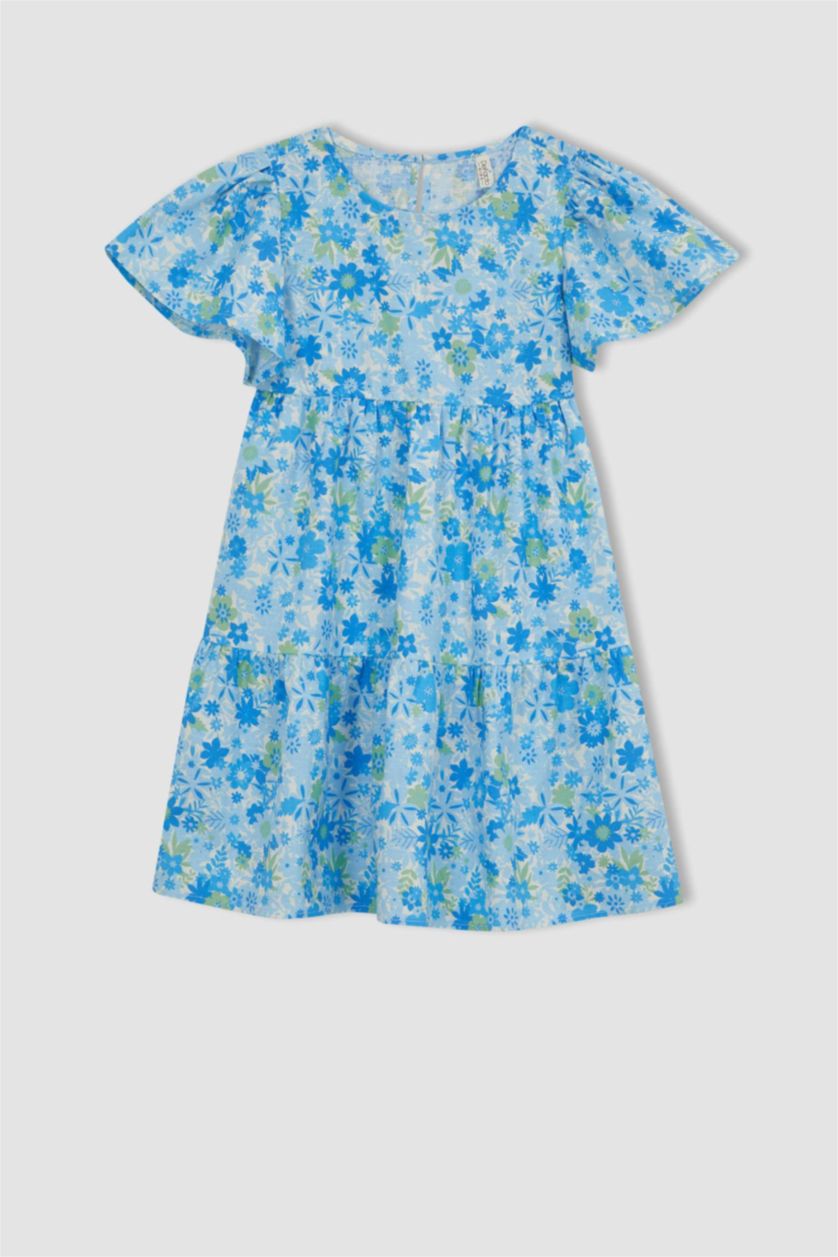 GIRLS & TEENS Light Aqua Girl Patterned Short Sleeve Dress