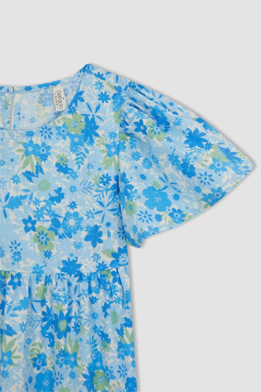 GIRLS & TEENS Light Aqua Girl Patterned Short Sleeve Dress