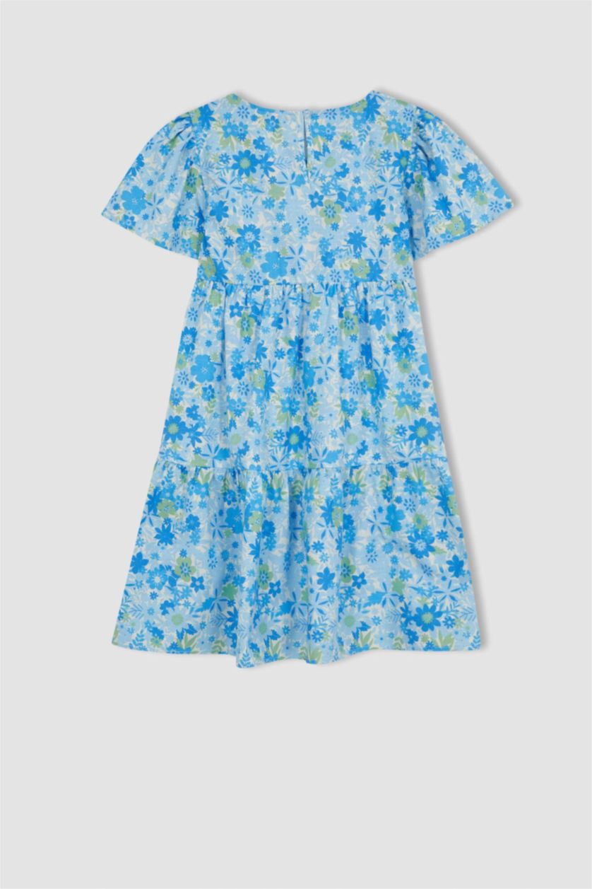 GIRLS & TEENS Light Aqua Girl Patterned Short Sleeve Dress