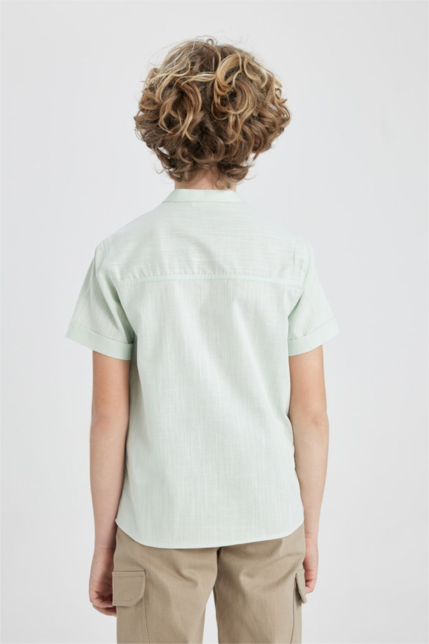 Boys & Teens Mint Boy Regular Fit Stand Collar Linen Look Shirt