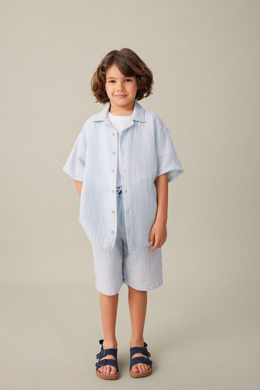BOYS & TEENS Light Blue Boy Muslin Shorts