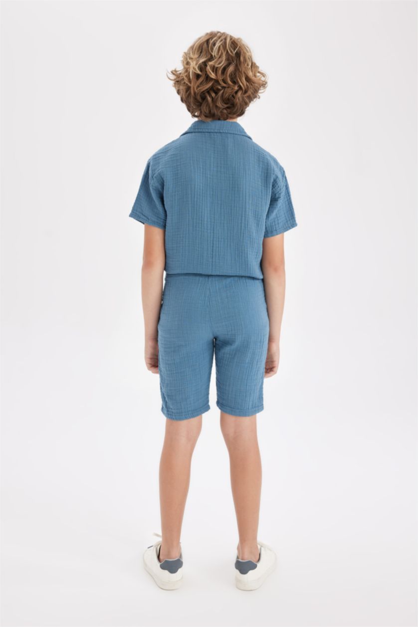 Erkek Çocuk - Genç Erkek İndigo Müslin Şort Erkek Çocuk