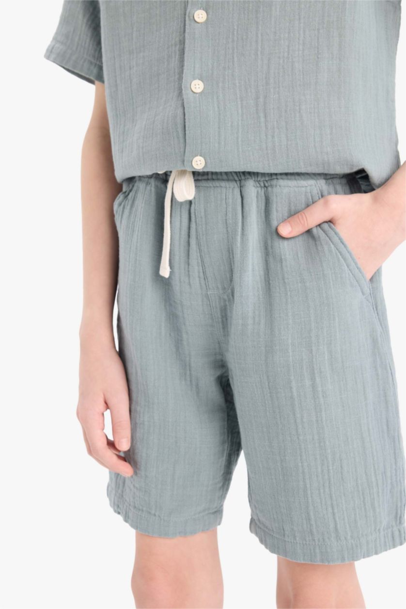 BOYS & TEENS DULL BLUE Boy Elastic Waist Muslin Shorts