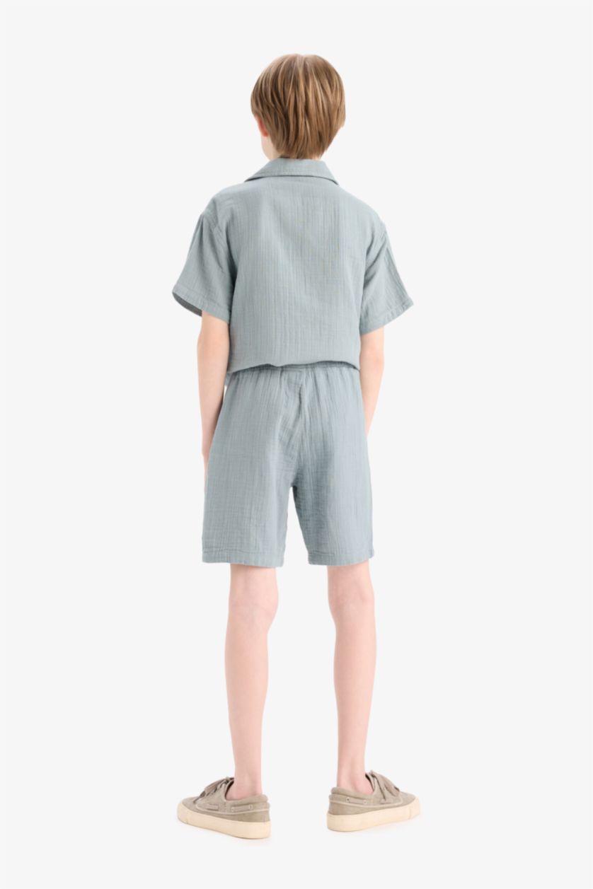 BOYS & TEENS DULL BLUE Boy Elastic Waist Muslin Shorts