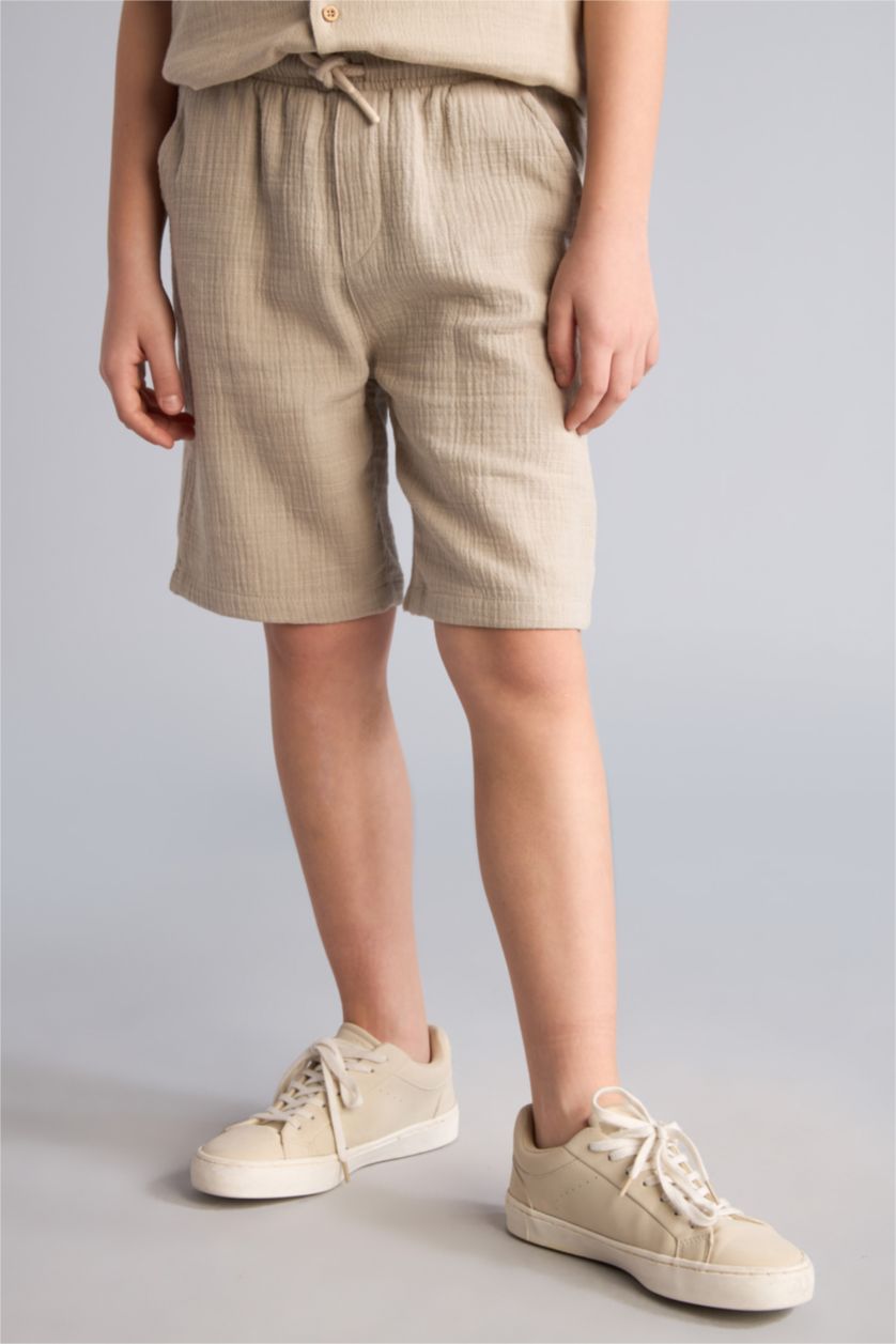 Erkek Çocuk - Genç Erkek Bej Regular Fit Müslin Şort Erkek Çocuk