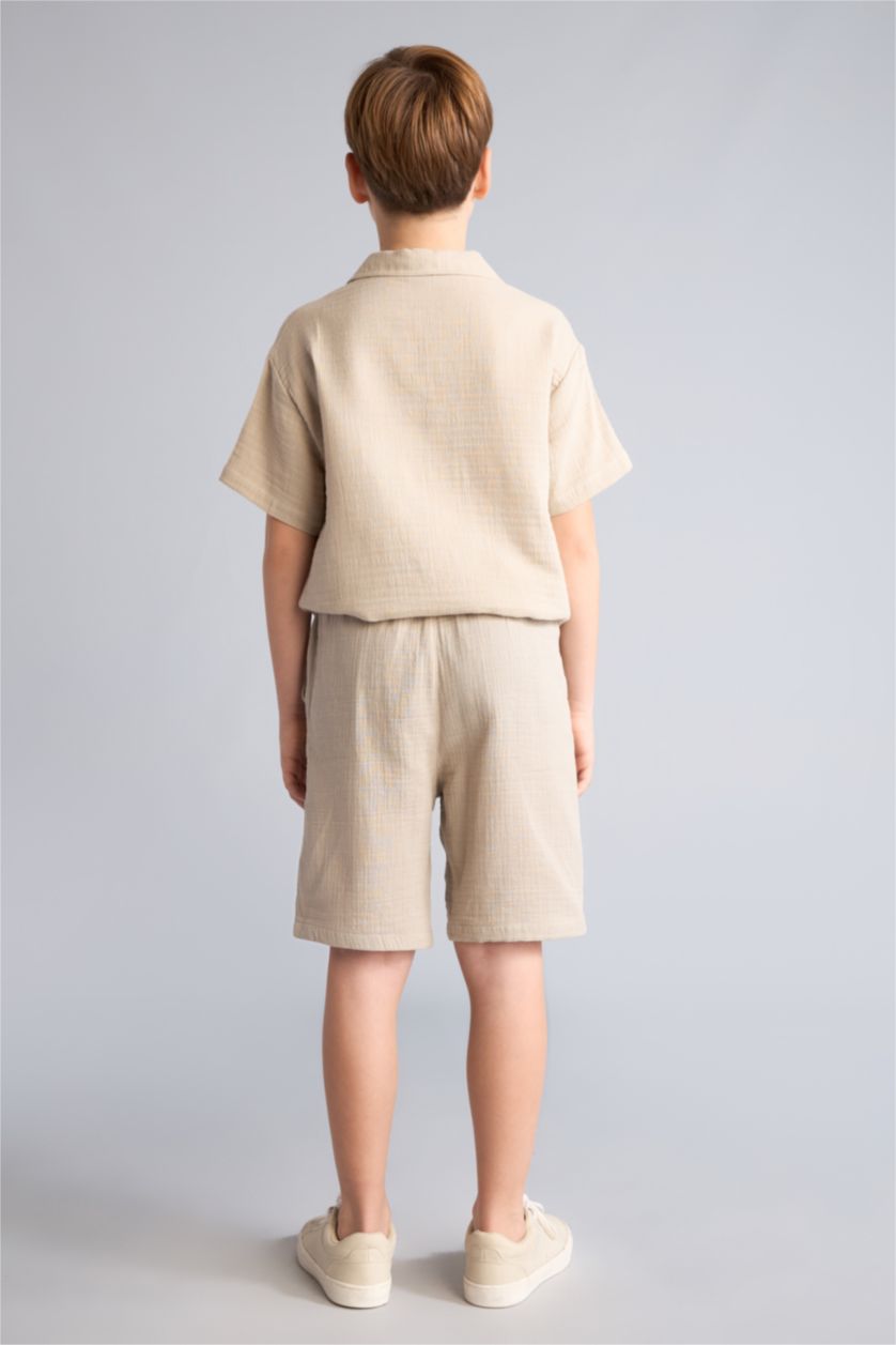 Erkek Çocuk - Genç Erkek Bej Regular Fit Müslin Şort Erkek Çocuk