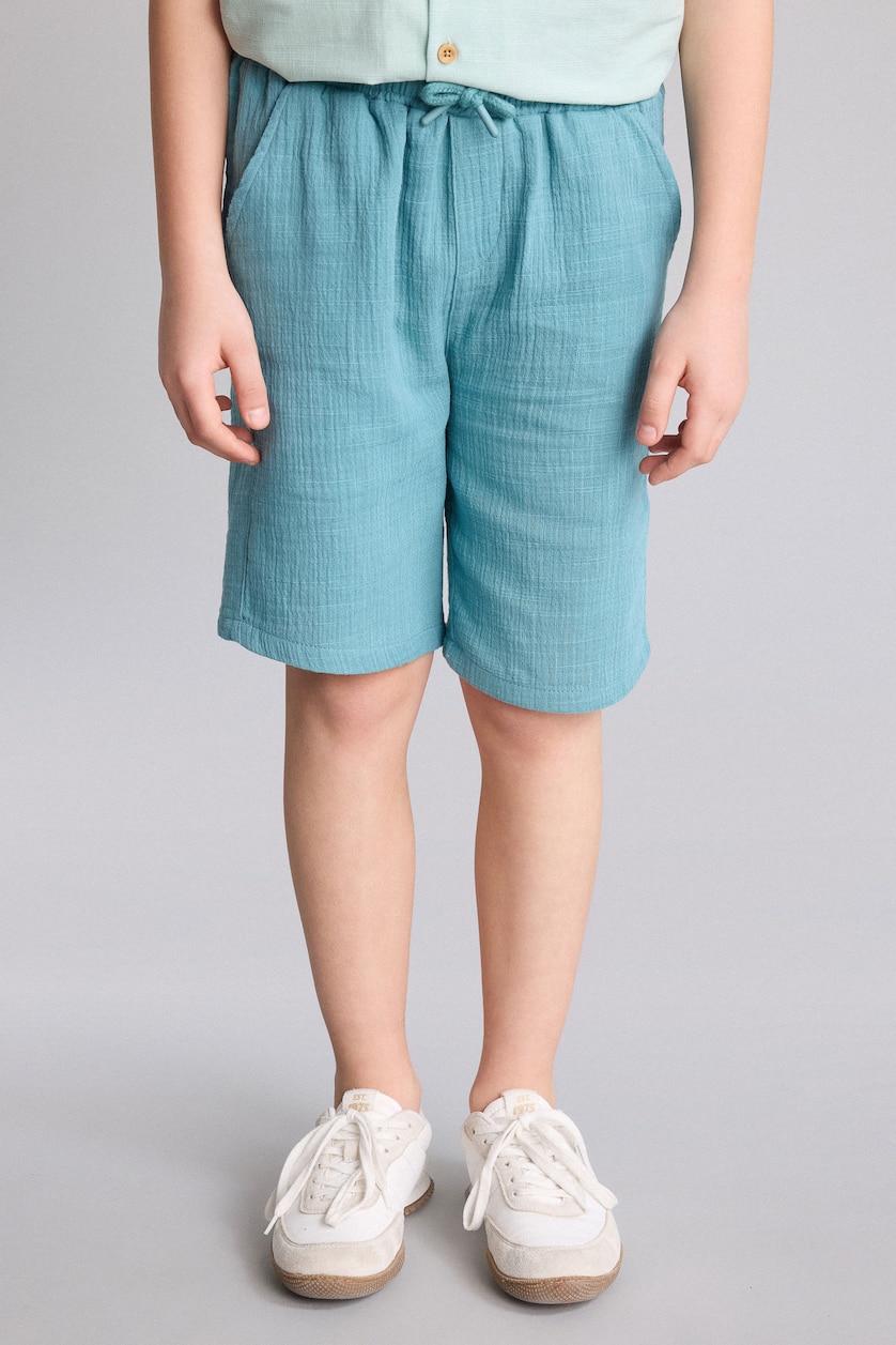 Erkek Çocuk - Genç Erkek Yeşil Regular Fit Müslin Şort Erkek Çocuk