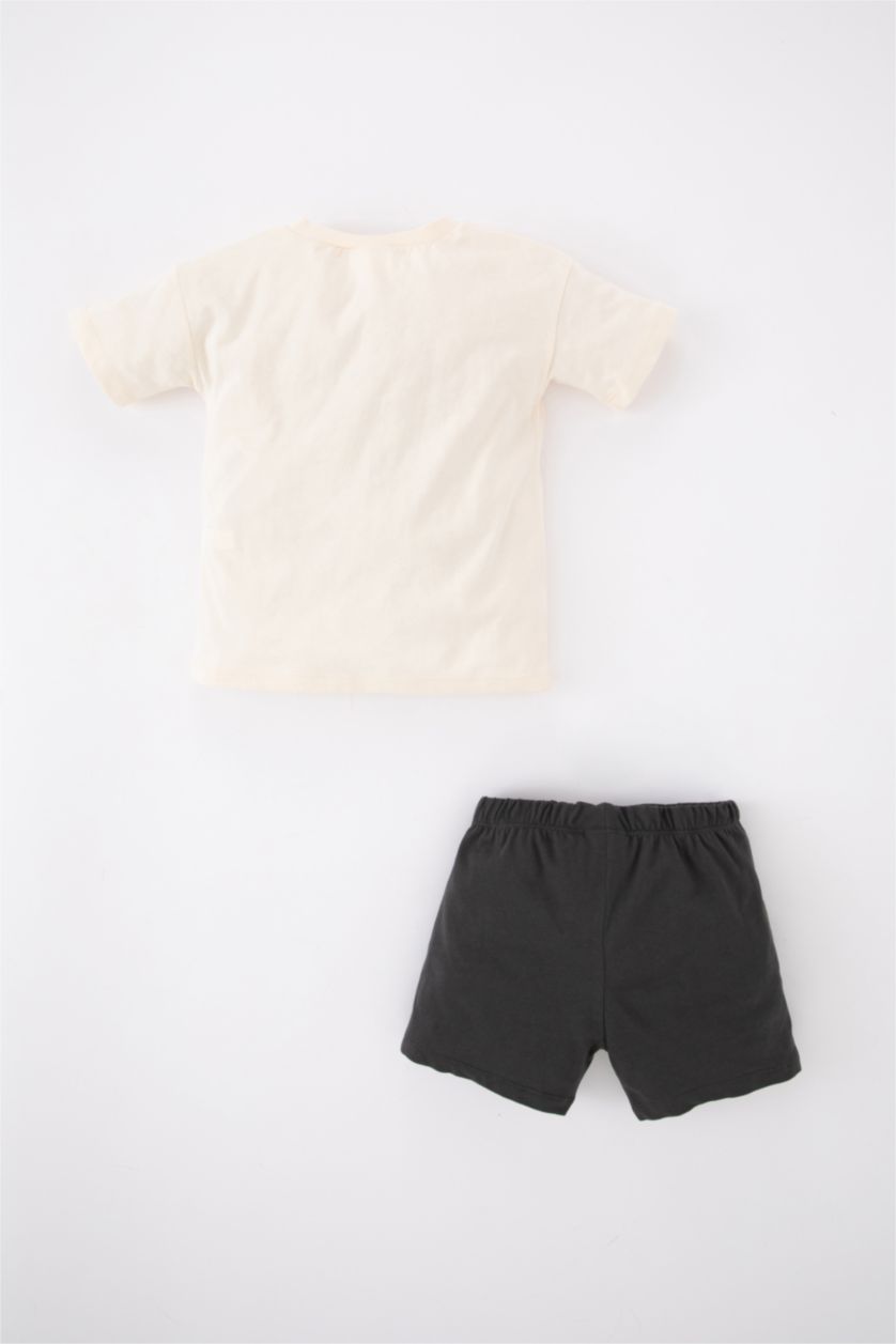 BABY BOY Ecru Baby Boy Printed Short Sleeve 2 Piece T-Shirt Shorts Set
