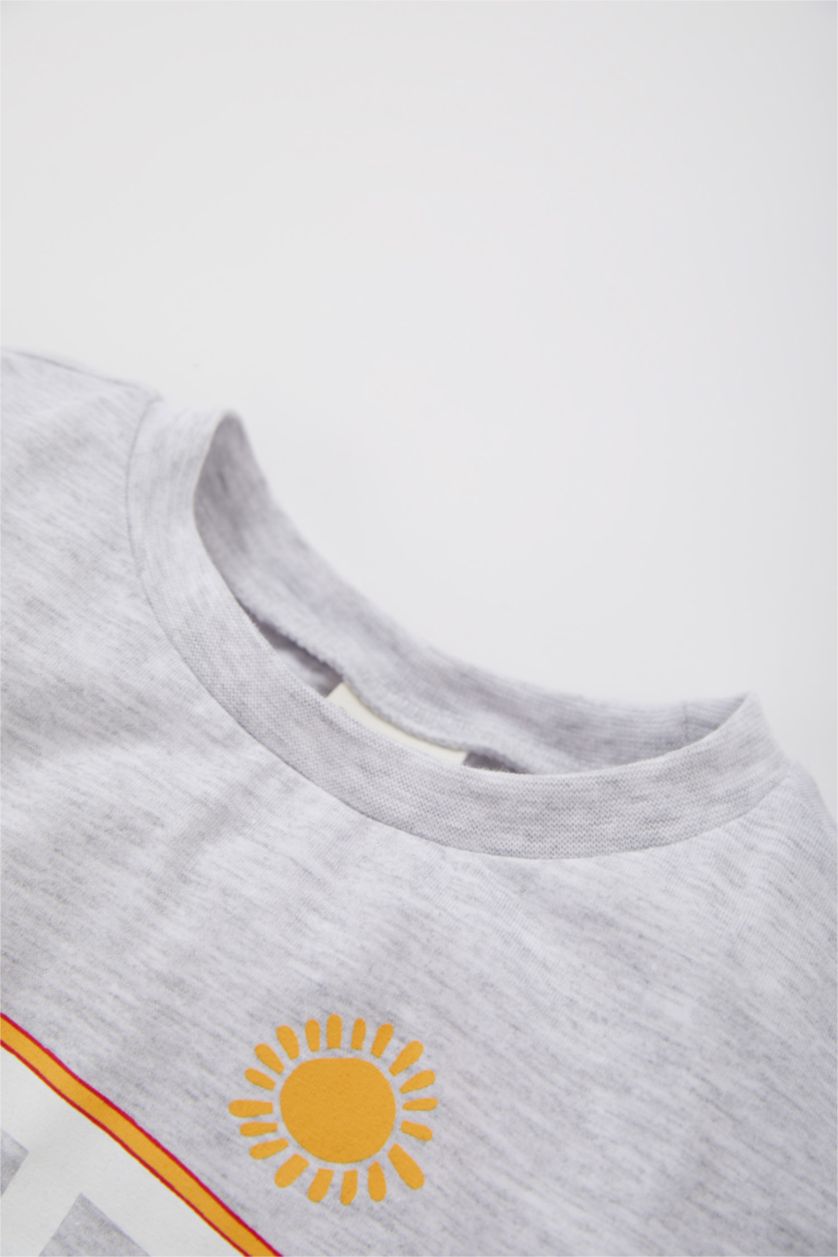 BABY BOY Light Grey Melange Baby Boy Printed Short Sleeve T-Shirt Shorts 2-Pack Set