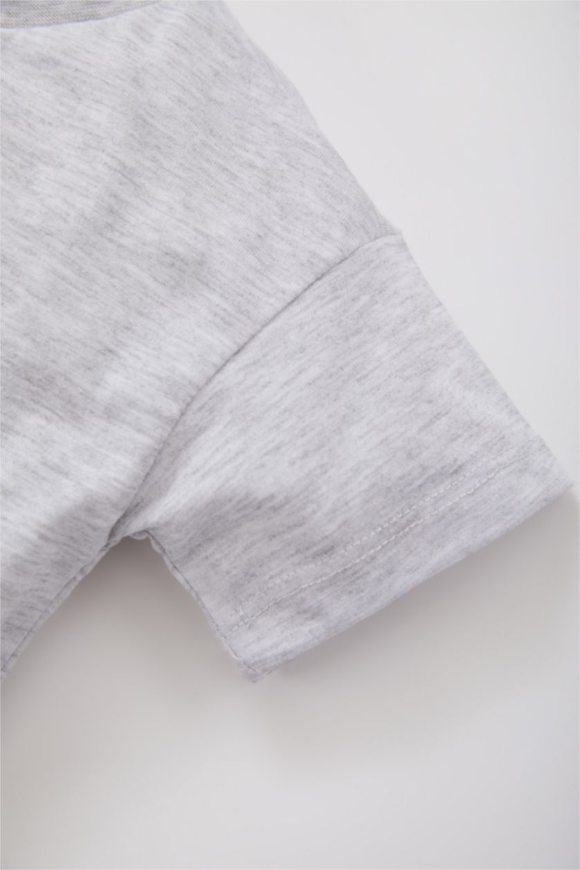 BABY BOY Light Grey Melange Baby Boy Printed Short Sleeve T-Shirt Shorts 2-Pack Set