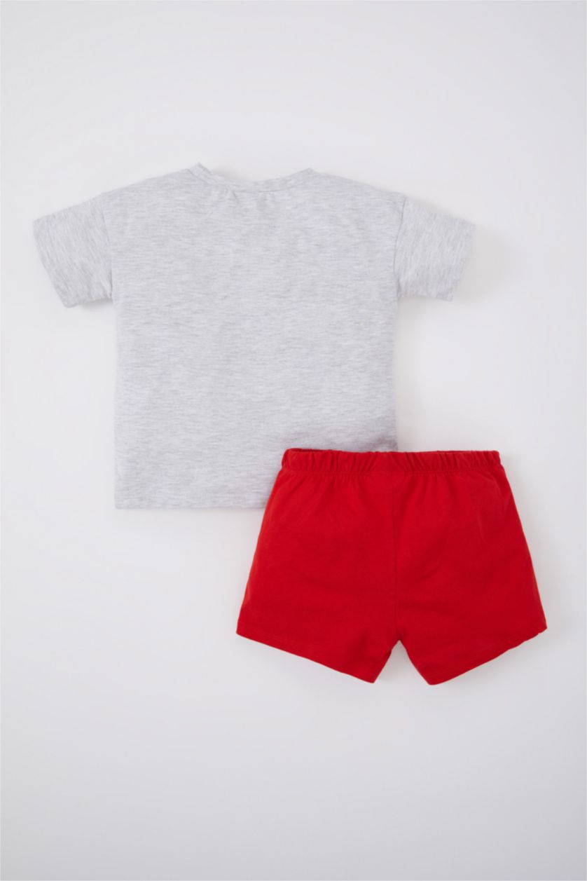 BABY BOY Light Grey Melange Baby Boy Printed Short Sleeve T-Shirt Shorts 2-Pack Set