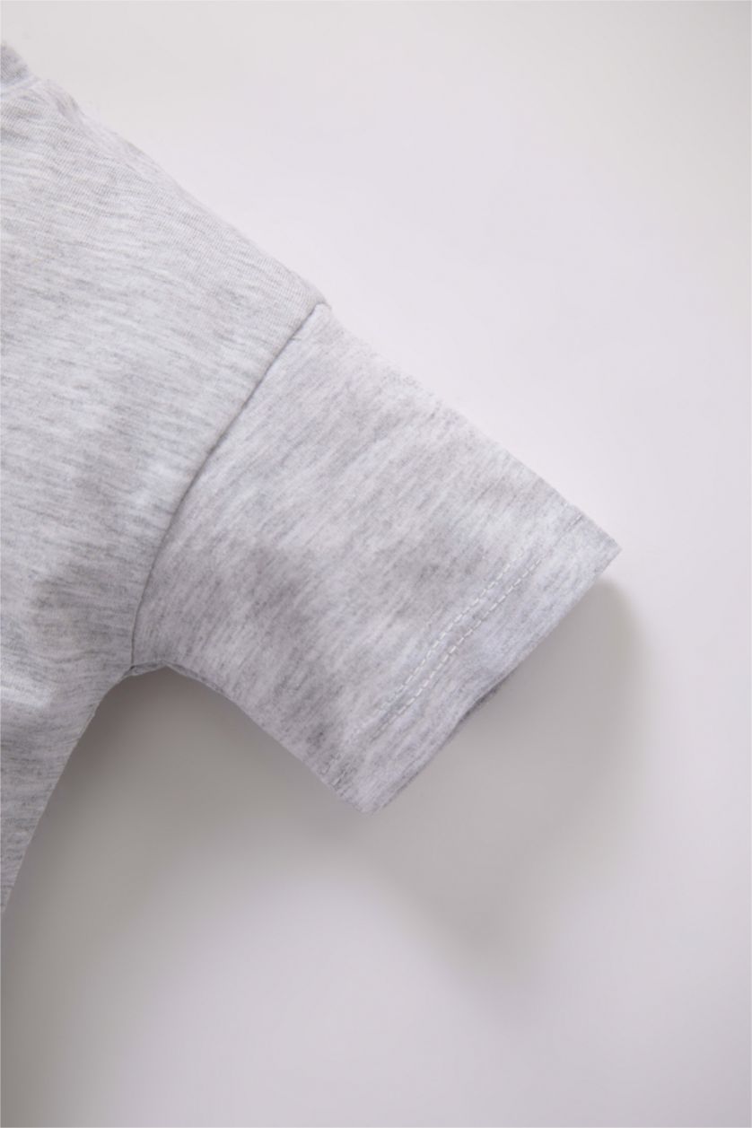 BABY BOY Light Grey Melange Baby Boy Lion Printed Short Sleeve T-Shirt Shorts 2-Pack Set