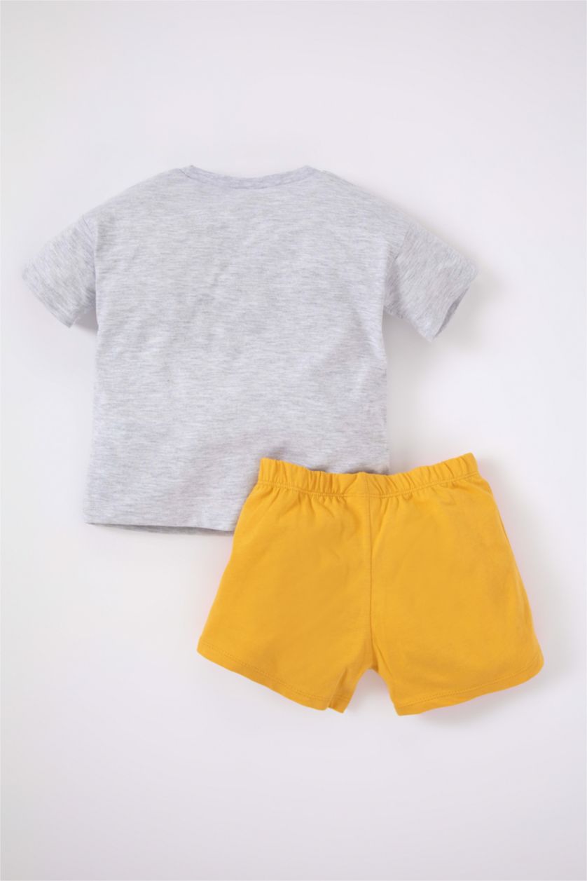 BABY BOY Light Grey Melange Baby Boy Lion Printed Short Sleeve T-Shirt Shorts 2-Pack Set