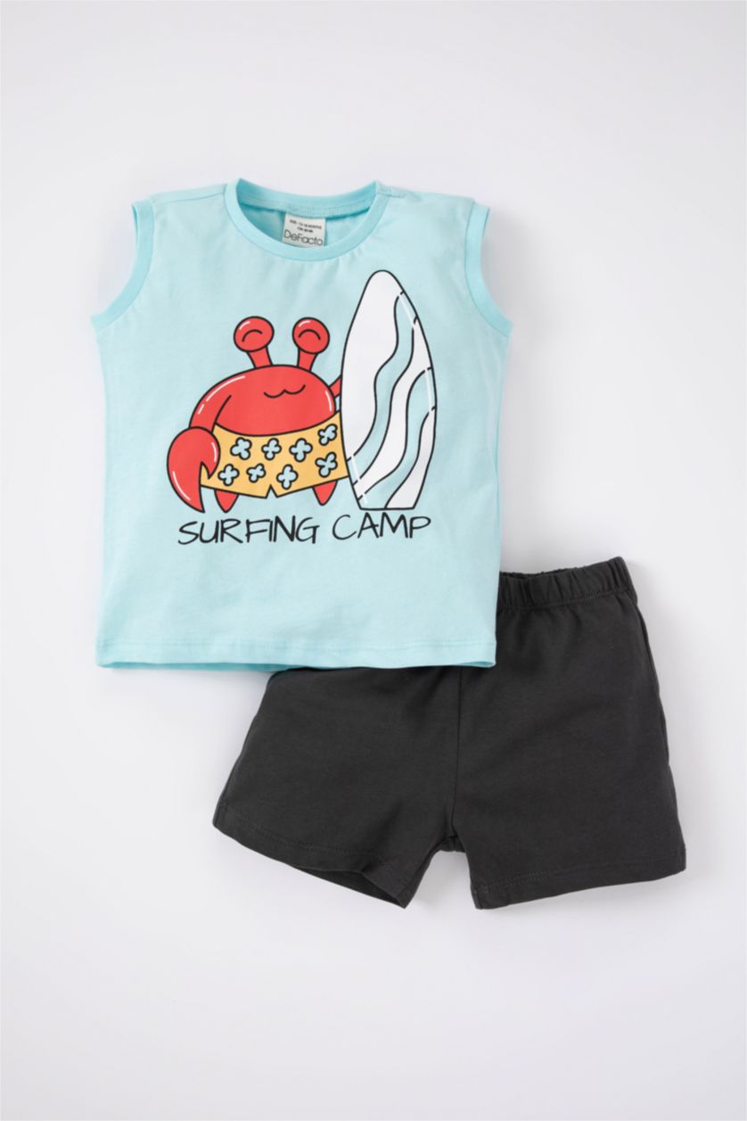 مولود ذكر أكوا طقم ولادي بطباعة الحيوانات - قطعتين