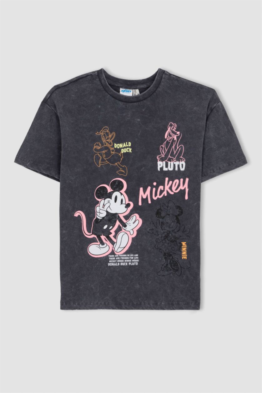 GIRLS & TEENS Anthracite Girls Disney Mickey Mouse Licensed Oversize Fit Short Sleeve T-Shirt