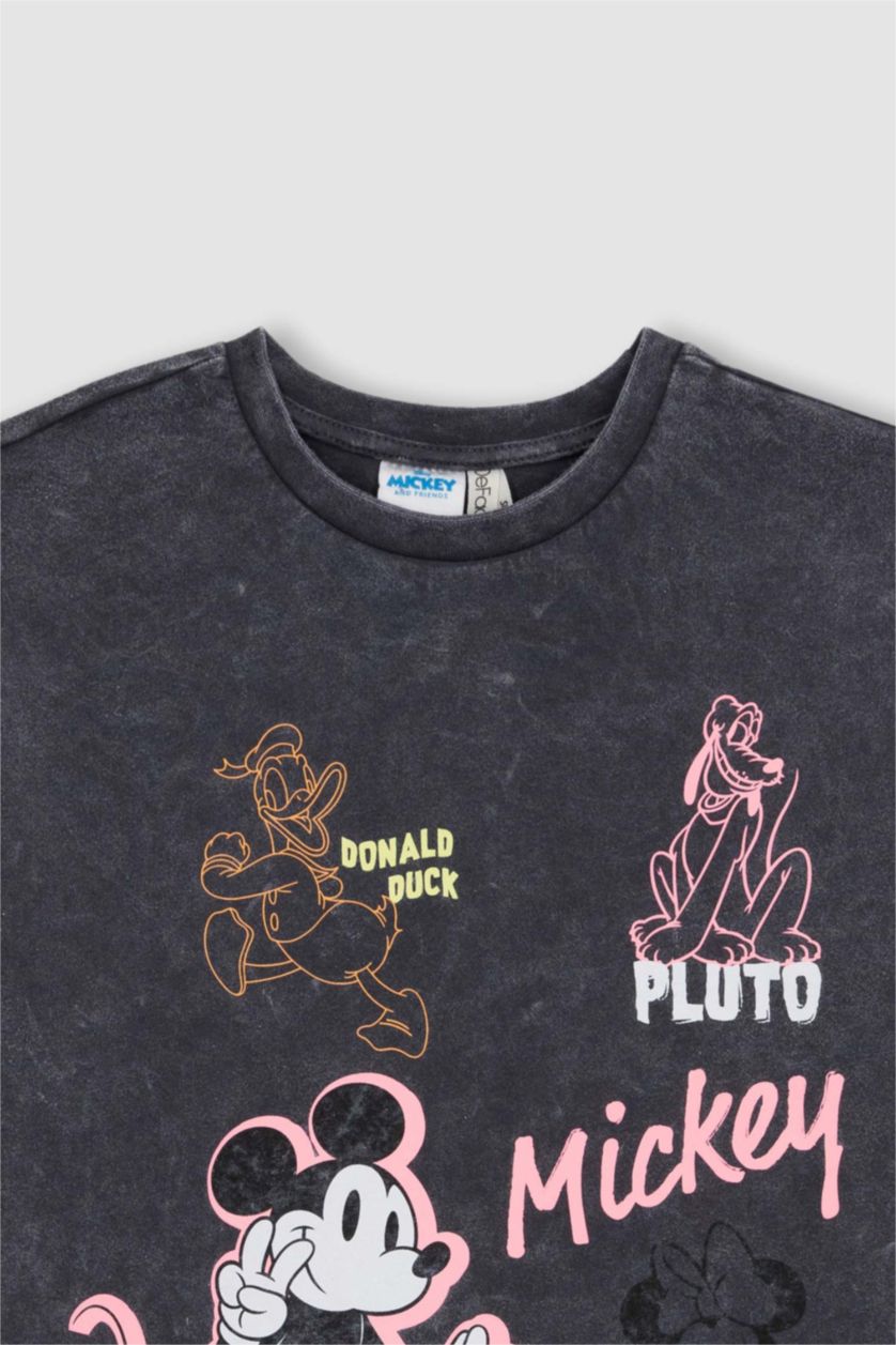 GIRLS & TEENS Anthracite Girls Disney Mickey Mouse Licensed Oversize Fit Short Sleeve T-Shirt