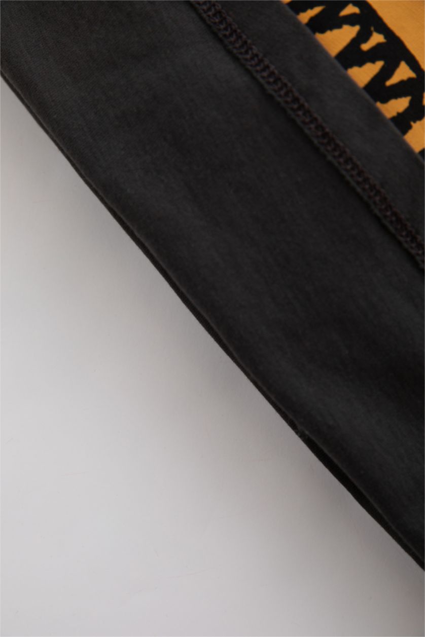 Erkek Bebek Antrasit Erkek Bebek Bisiklet Yaka Hayvan Desenli Kısa Kollu Tişört