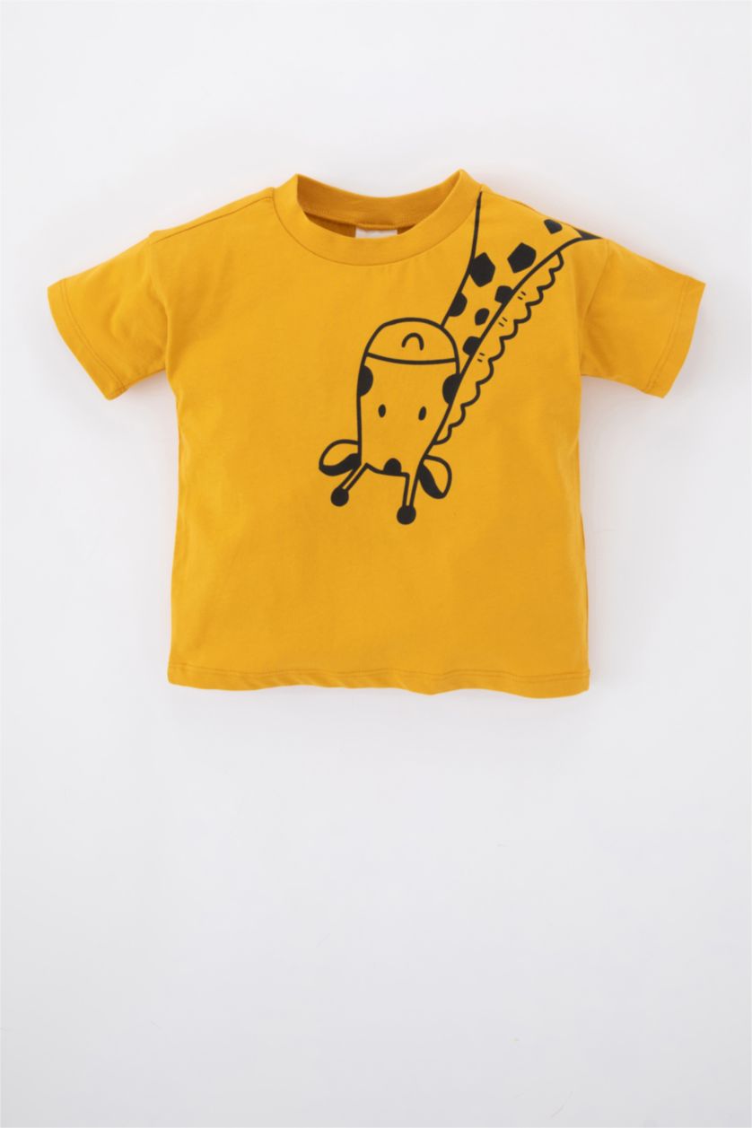 BABY BOY Yellow Baby Boy Regular Fit Crew Neck Animal Patterned Sustainable Short Sleeve T-Shirt