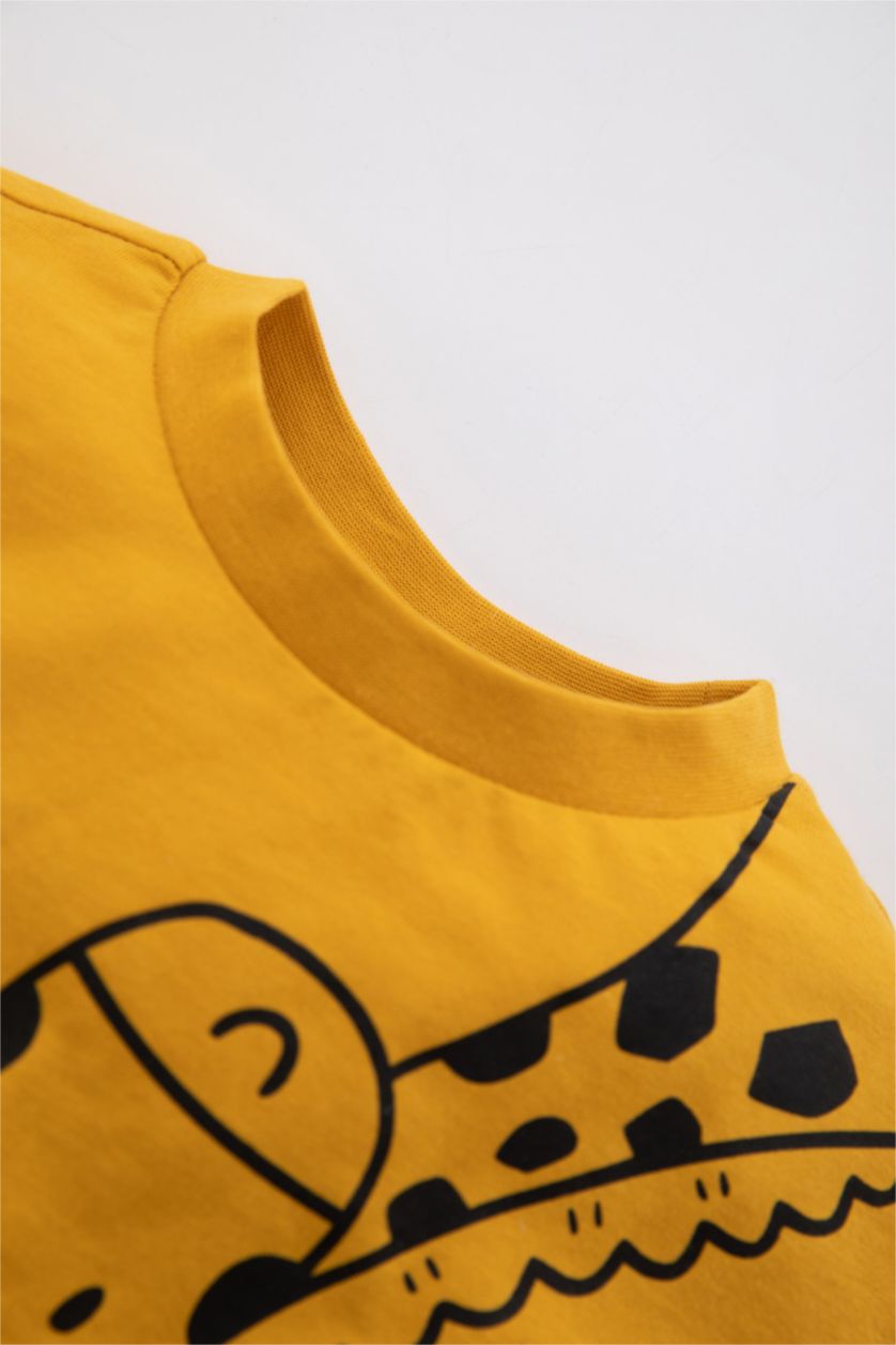 BABY BOY Yellow Baby Boy Regular Fit Crew Neck Animal Patterned Sustainable Short Sleeve T-Shirt