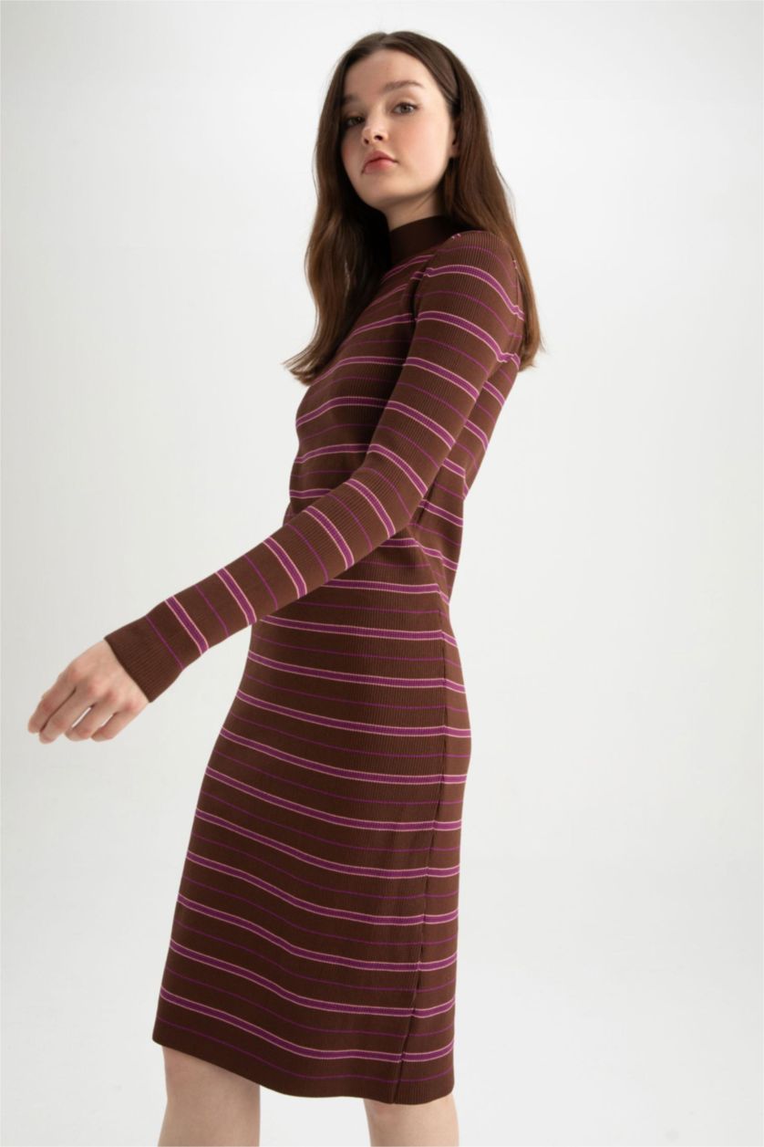 FEMME Marron Foncé Robe Ctelé Col rond
