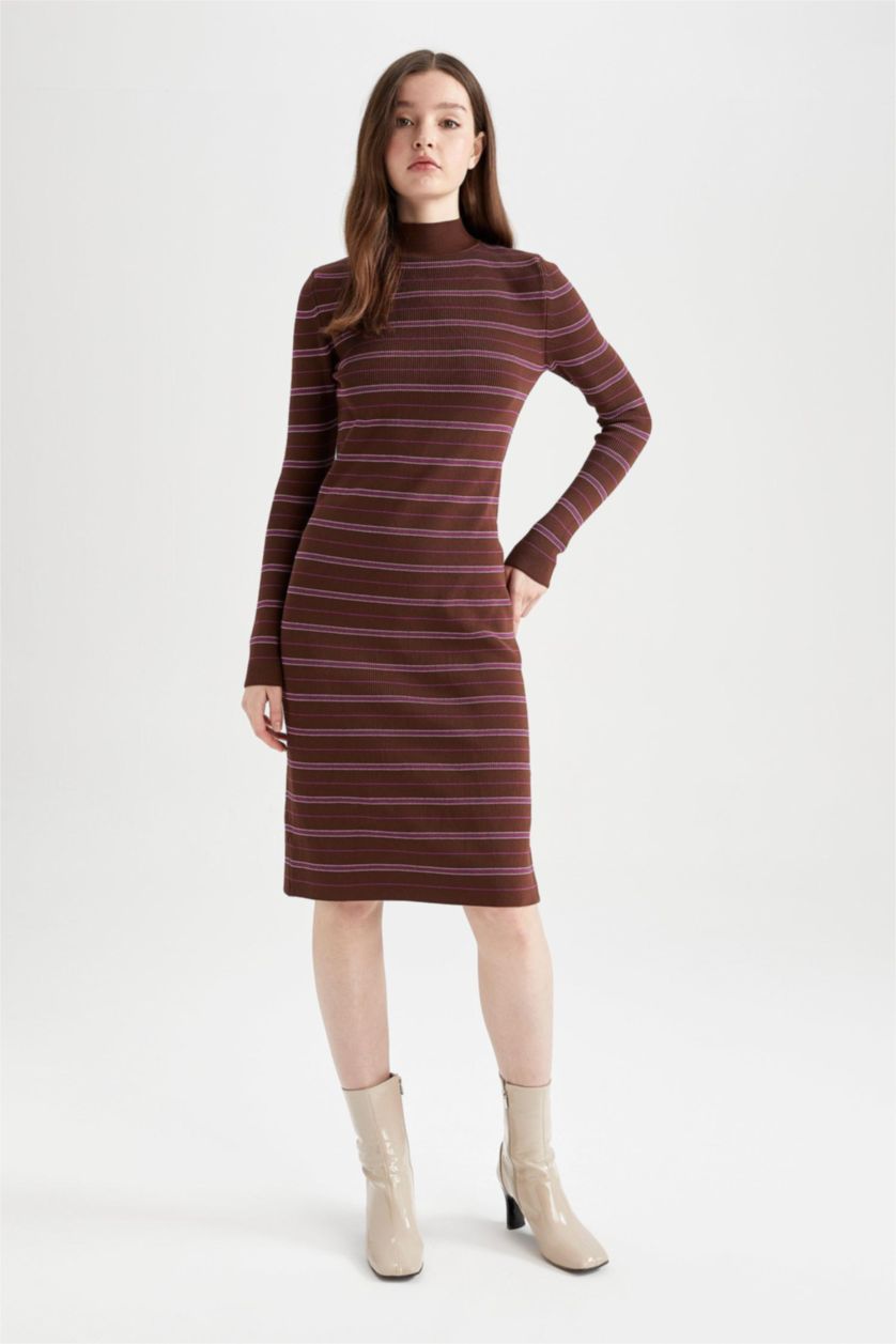 FEMME Marron Foncé Robe Ctelé Col rond