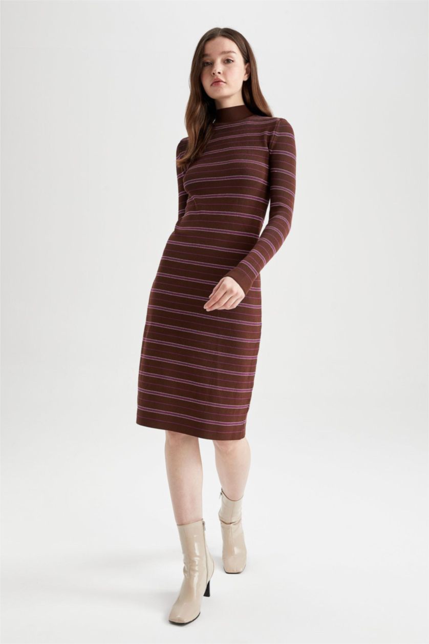 FEMME Marron Foncé Robe Ctelé Col rond
